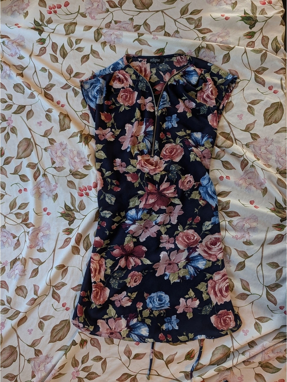 Eclipse Navy Floral Zip-Front Women’s Dress